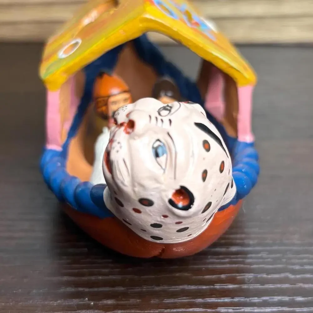 Handmade Peruvian Clay‎ Nativity in Canoe White Jaguar Christmas Decoration